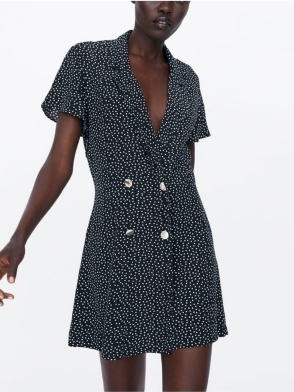 Zara Black Polka Dot Short Sleeve Wrap Romper M Flawed